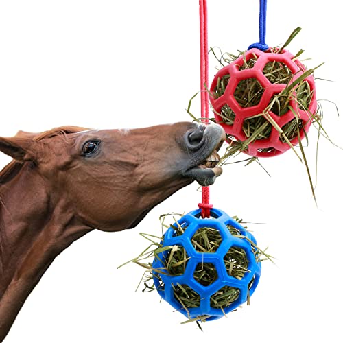 Woiworco 2 Packs Horse Hay Balls Horse Treat Ball, Goat Feeder Toys, Slow Feed Hay Balls Horse Toy Balls, Hanging Feeding Balls Horse Stall Toys for Horse Goat Feeding, and Relieve Stress