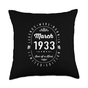 march 1933 - birthday unforgettable legends were born in march 1933 birthday throw pillow, 18x18, multicolor
