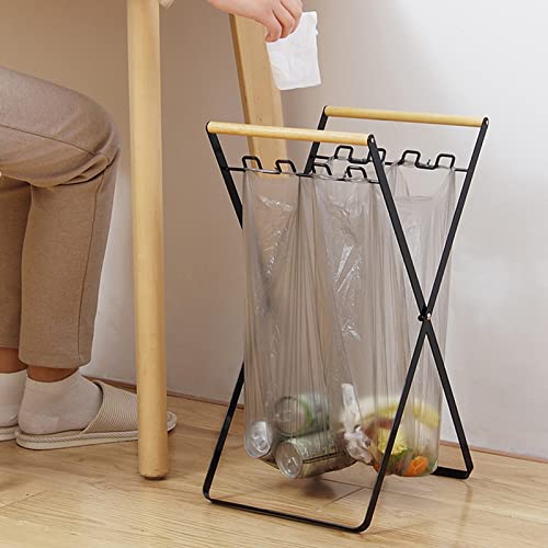 Trash Bag Holder, Portable Collapsible Sturdy Trash Bag Holder, Outdoor Leaf Bag Stand, Widely Used in Bedroom, Kitchen, Barbecue, Picnic(Black)