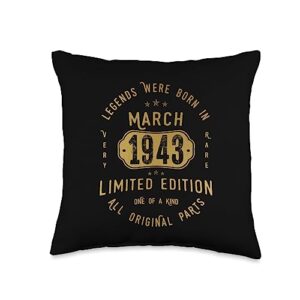 march 1943 - birthday unforgettable legends were born in march 1943 birthday throw pillow, 16x16, multicolor
