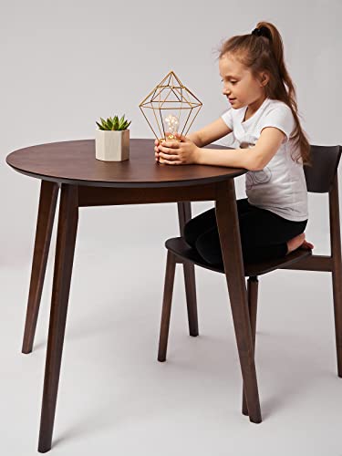 DAIVA CASA Orion Round Wooden Dining Table Birch Circle Dinner Table Solid Wood Kitchen & Dining Room Tables/Scandinavian Furniture Mid Century Modern Table Brown Small Dining Room Table 31 inch