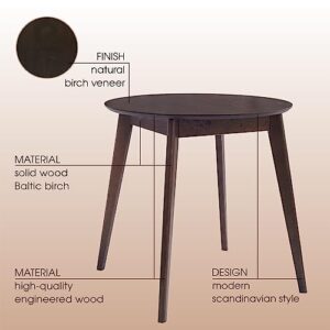 DAIVA CASA Orion Round Wooden Dining Table Birch Circle Dinner Table Solid Wood Kitchen & Dining Room Tables/Scandinavian Furniture Mid Century Modern Table Brown Small Dining Room Table 31 inch