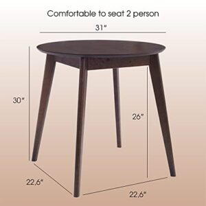 DAIVA CASA Orion Round Wooden Dining Table Birch Circle Dinner Table Solid Wood Kitchen & Dining Room Tables/Scandinavian Furniture Mid Century Modern Table Brown Small Dining Room Table 31 inch