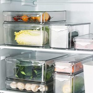 refrigerator organizer bins with lids 4 pack,stackable clear refrigerator organizer for fridge, freezer, kitchen cabinet, pantry organization, freezer organizer bins