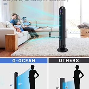 Tower Fan with Remote, G-Ocean 45 Inch Oscillating Fan, Bladeless Fans with 24H Timer, 3 Speeds, 3 Modes, LED Display, Cooling Standing Floor Fan for Bedroom Living Room Home Office, Meteorolite Black