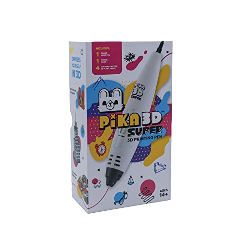 PIKA3D Super 3D Printing Pen - Includes 3D Pen, 4 Colors of PLA Filament Refill with Stencil Guide and User Manual