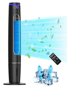 evaporative air cooler, 46" swamp cooler with remote, 3-in-1 cooling fan, night light, oscillating, humidifying, 3 modes, 3 speeds, 8h timer, 2 ice packs, portable air cooler for home office bedroom …
