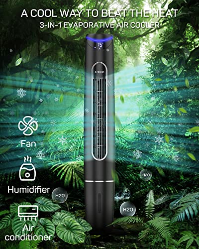 Evaporative Air Cooler, 46" Swamp Cooler with Remote, 3-IN-1 Cooling Fan, Night light, Oscillating, Humidifying, 3 Modes, 3 Speeds, 8H Timer, 2 Ice Packs, Portable Air Cooler for Home Office Bedroom …