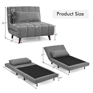 Giantex Sofa Bed Convertible Sleeper Adjustable Recliner Chair 3 in 1 Multi-Function 3-Position Backrest Guest Bed Sofa Couch with Waist Pillow Easy Assembly (Dark Gray)