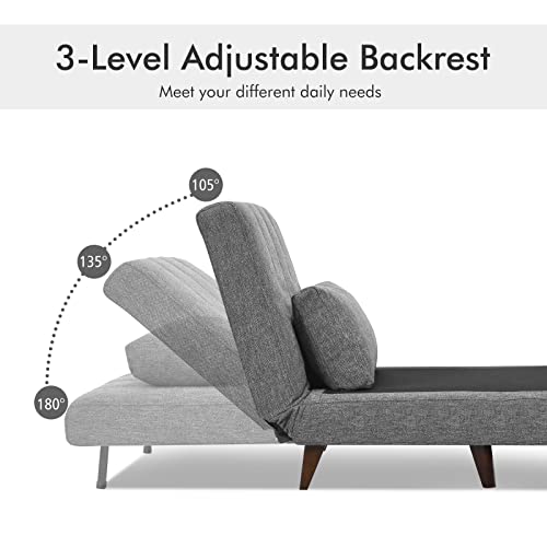 Giantex Sofa Bed Convertible Sleeper Adjustable Recliner Chair 3 in 1 Multi-Function 3-Position Backrest Guest Bed Sofa Couch with Waist Pillow Easy Assembly (Dark Gray)