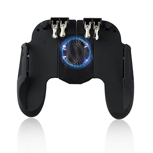 Six-finger Gaming Controller PUBG Mobile Phone Controller Joystick Gamepad with Cooling Fan/Phone Holder, Phone Gamepad for Tomoda L1R1 Mobile Triggers for 4.7”-6.5” iOS Android Phones