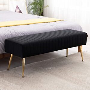 furnimart 44 inch velvet bench ottoman comfortable footrest stool table bench dining bench tufting bench indoor bench with gold legs for living room bedroom entryway (velvet-black)