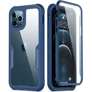 funmiko iphone 12 pro max case,clear cover with touch-sensitive built-in screen protector,military grade pass 21ft. drop test slim-fit protective phone case for iphone 12 pro max 6.7" blue