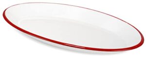 red co. enamelware metal classic 13" serving oval tray platter, solid white/red rim