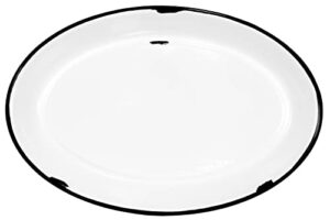 red co. enamelware metal classic 13” serving oval tray platter, distressed white/black rim