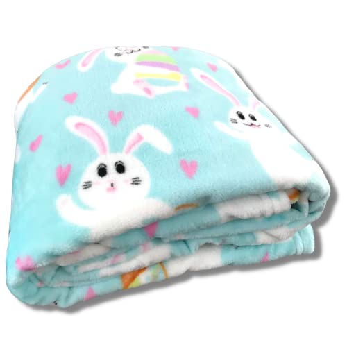 Home Decor Bunny Velvet Fleece Throw Blanket: Colorful Bunnies on The Egg Hunt Fun, Spring Summer (Easter Bunny)