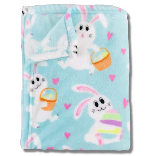 Home Decor Bunny Velvet Fleece Throw Blanket: Colorful Bunnies on The Egg Hunt Fun, Spring Summer (Easter Bunny)