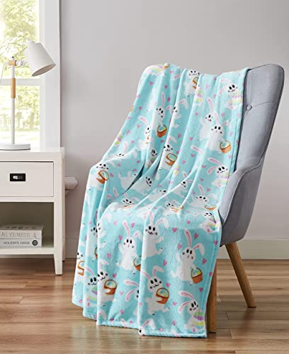 Home Decor Bunny Velvet Fleece Throw Blanket: Colorful Bunnies on The Egg Hunt Fun, Spring Summer (Easter Bunny)