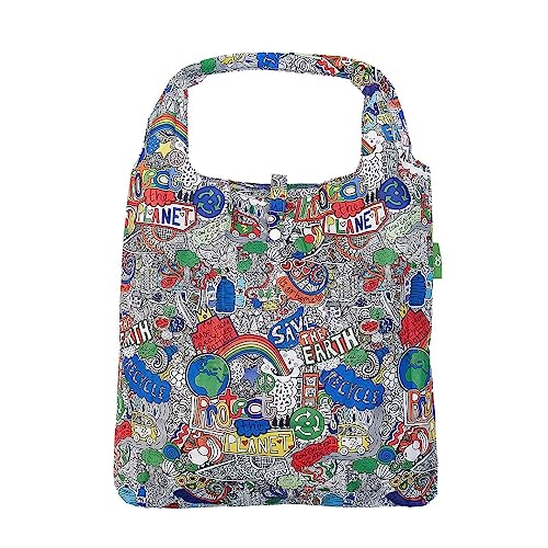 ECO CHIC Lightweight Foldable Reusable Shopping Bag | Water Resistant Shopping Tote Bag | Folds Into Attached Pouch for Storage | Made from Recycled Plastic Bottles (Save the Planet)