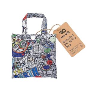 ECO CHIC Lightweight Foldable Reusable Shopping Bag | Water Resistant Shopping Tote Bag | Folds Into Attached Pouch for Storage | Made from Recycled Plastic Bottles (Save the Planet)