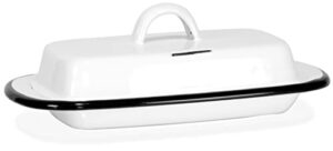 red co. 7.75” x 4.5” enamelware metal cheese server & butter dish holder with dome lid, distressed white/black rim