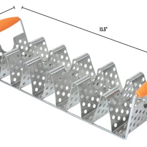 Blackstone 5173 Deluxe Holder Stand Pack of 2 Stainless Steel Racks with Heat Resistant Handles-One Tray Holds 6 Tacos-Dishwasher Safe, Orange/Silver