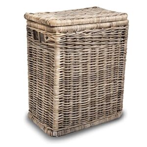 the basket lady narrow kubu wicker rectangular laundry hamper, 21 in l x 13 in w x 24 in h, serene grey