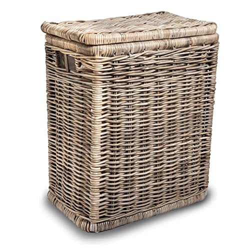 The Basket Lady Narrow Kubu Wicker Rectangular Laundry Hamper, 21 in L x 13 in W x 24 in H, Serene Grey