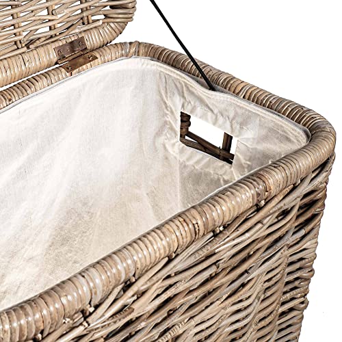 The Basket Lady Narrow Kubu Wicker Rectangular Laundry Hamper, 21 in L x 13 in W x 24 in H, Serene Grey