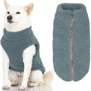 gooby sherpa vest dog sweater - stone blue, large - warm fuzzy fleece step in dog jacket without ring leash - winter small dog sweater - dog sweaters for small dogs and medium dogs for everyday use