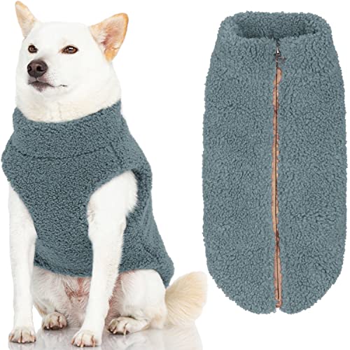 Gooby Sherpa Vest Dog Sweater - Stone Blue, Large - Warm Fuzzy Fleece Step in Dog Jacket Without Ring Leash - Winter Small Dog Sweater - Dog Sweaters for Small Dogs and Medium Dogs for Everyday Use