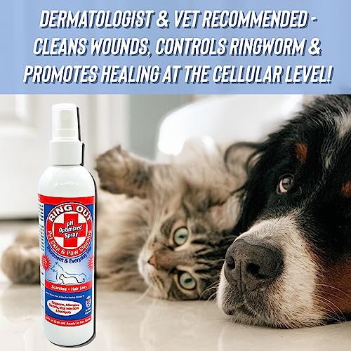 Ring Out for Pets: Control & Help Ringworm | Clean Pets Skin & Paws | Recovery & Itch Relief Calming Spray for Dog, Cat, Guinea Pig, Small or Large Animals/Pet. 8 oz Spray Bottle