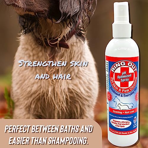 Ring Out for Pets: Control & Help Ringworm | Clean Pets Skin & Paws | Recovery & Itch Relief Calming Spray for Dog, Cat, Guinea Pig, Small or Large Animals/Pet. 8 oz Spray Bottle