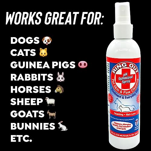 Ring Out for Pets: Control & Help Ringworm | Clean Pets Skin & Paws | Recovery & Itch Relief Calming Spray for Dog, Cat, Guinea Pig, Small or Large Animals/Pet. 8 oz Spray Bottle