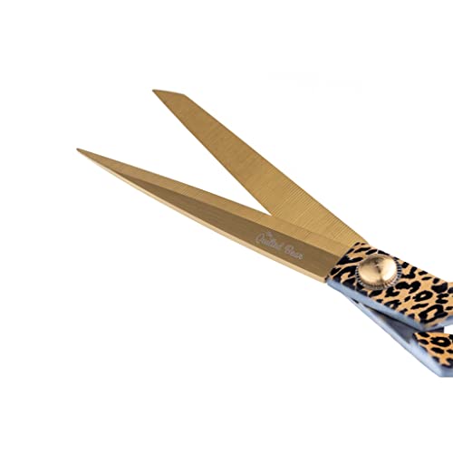 The Quilted Bear Fabric Scissors - 8.5" (21.5cm) Titanium Precision Blade Sharp Heavy Duty Scissors Great as Sewing Scissors for Fabric Cutting & Crafting with Multiple Designs! (Leopard Print)