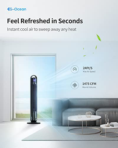 Tower Fan for Bedroom- 45" Oscillating Tower Fan with Remote, Bladeless Fans with 24H Timer, Cooling Fan, 3 Speeds, 3 Modes, LED Display, Standing Floor Fan for Bedroom Living Rooms Home Office, Black