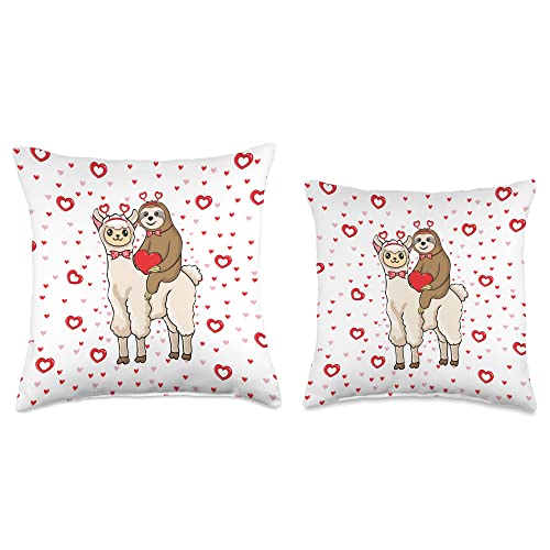 Cute Sloth Riding Llama Valentine's Day Gifts Sloth Riding Llama Lover Alpaca Valentines Day Throw Pillow, 18x18, Multicolor