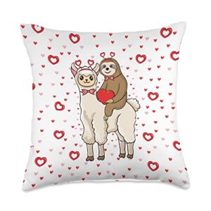 cute sloth riding llama valentine's day gifts sloth riding llama lover alpaca valentines day throw pillow, 18x18, multicolor