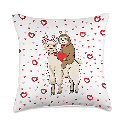 Cute Sloth Riding Llama Valentine's Day Gifts Sloth Riding Llama Lover Alpaca Valentines Day Throw Pillow, 18x18, Multicolor