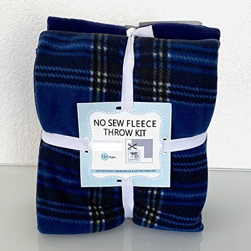 Stewart Plaid Navy Anti-Pill No-Sew Throw Fleece Fabric Kit (72x60)