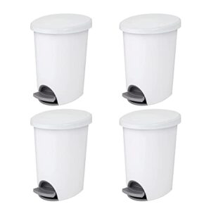 sterilite 2.6 gal ultra stepon wastebasket with lid, ideal for the bathroom, bedroom or home office, white lid & base with pedal & liner, 4-pack