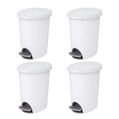 Sterilite 2.6 Gal Ultra StepOn Wastebasket with Lid, Ideal for The Bathroom, Bedroom or Home Office, White Lid & Base with Pedal & Liner, 4-Pack