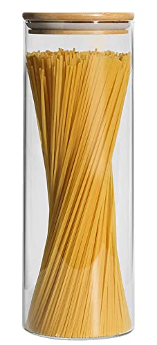 Cestari Pasta Storage Jars: Spaghetti Container Glass Pasta Jar with Bamboo Lid, Airtight Dry Food Storage Kitchen Canister for Pasta, Spaghetti, Macaroni, Rotini, Noodles, Candy, and More