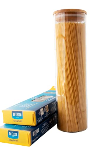 Cestari Pasta Storage Jars: Spaghetti Container Glass Pasta Jar with Bamboo Lid, Airtight Dry Food Storage Kitchen Canister for Pasta, Spaghetti, Macaroni, Rotini, Noodles, Candy, and More