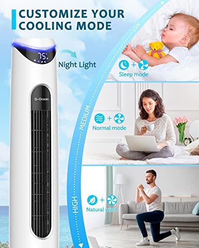 Evaporative Cooler - 46" Swamp Cooler with Remote, G-Ocean Air Cooler Fan with Night Light, 8H Timer, Oscillating, 3 Modes, 3 Speeds, 2 Ice Packs, Portable Air Conditioner for Home/Office/Outdoor