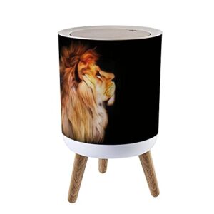 IBPNKFAZ89 Small Trash Can with Lid African Lion Profile Portrait Isolated on Black Spectacular Dramatic Garbage Bin Wood Waste Bin Press Cover Round Wastebasket for Bathroom Bedroom Office Kitchen