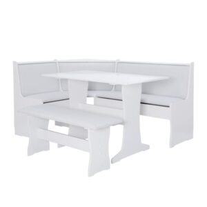 linon sanford wood storage nook dining set in white and gray