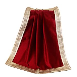 Indian Consigners Red Velvet Cloth With Golden Shinny Border, Aasan Pooja Puja Cloth Poojan Table Cloth Holy Square Tarot Altar Tablecloth