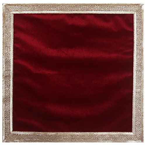 Indian Consigners Red Velvet Cloth With Golden Shinny Border, Aasan Pooja Puja Cloth Poojan Table Cloth Holy Square Tarot Altar Tablecloth