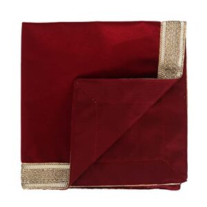 Indian Consigners Red Velvet Cloth With Golden Shinny Border, Aasan Pooja Puja Cloth Poojan Table Cloth Holy Square Tarot Altar Tablecloth